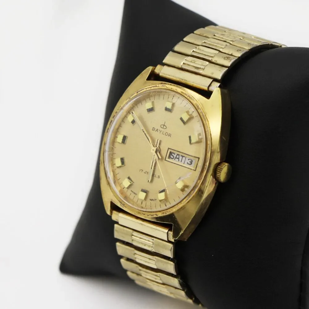 Baylor 17 Jewels Gold-Tone Day-Date Automatic Swiss Made Watch